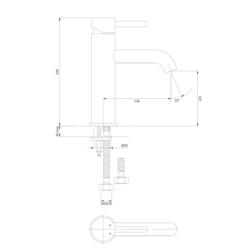 OMNIRES Y1213MAXCR - Pipa za umivalnik Y 21 cm sijajni krom