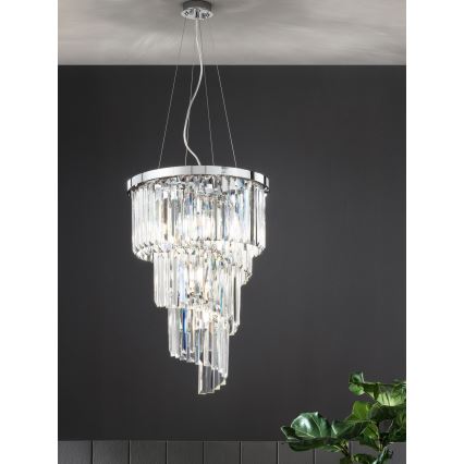 Ondaluce - Kristalni lestenec na kablu ALEXANDER 7xE14/10W/230V premer 40 cm sijajni krom / prosojen kristal