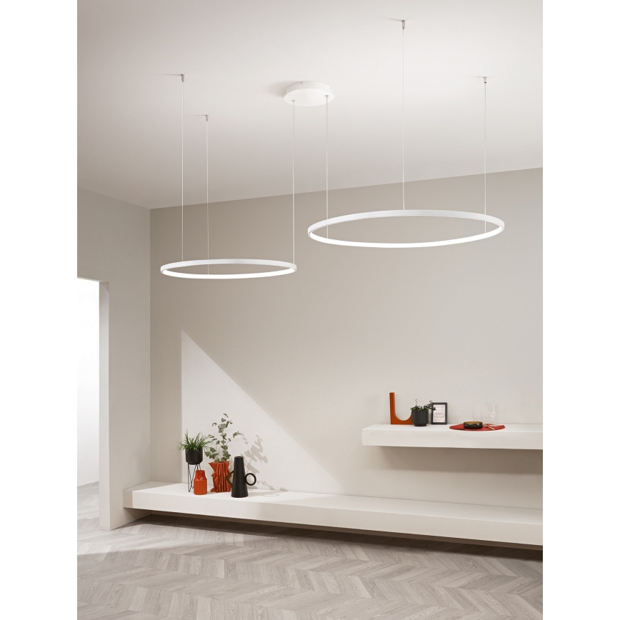 Ondaluce - Zatemljiv LED lestenec na jekleni vrvici SOEL LED/28W/230V + LED/38W 3000/4000K premer 80/60 cm bela