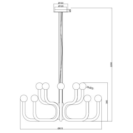 Ondaluce - Lestenec na kablu DERBY 16xG9/7W/230V premer 81,5 cm črna