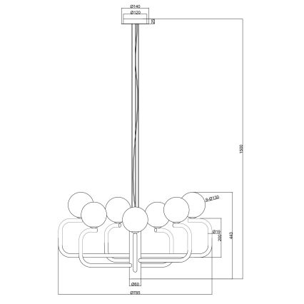 Ondaluce - Lestenec na kablu JEPPY 8xG9/7W/230V premer 78,5 cm zlata/bela