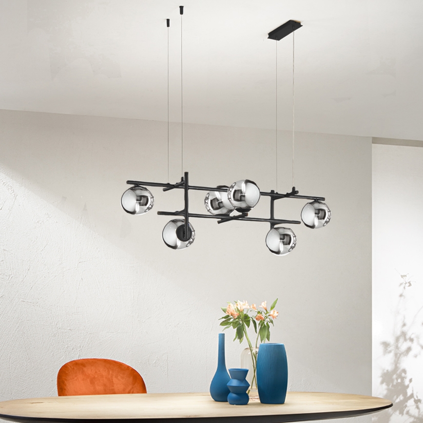 Ondaluce - Lestenec na kablu JEWEL 6xE14/10W/230V črna/zadimljena črna