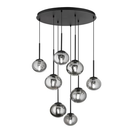 Ondaluce - Lestenec na kablu JEWEL 8xE14/10W/230V premer 70 cm črna/zadimljena črna