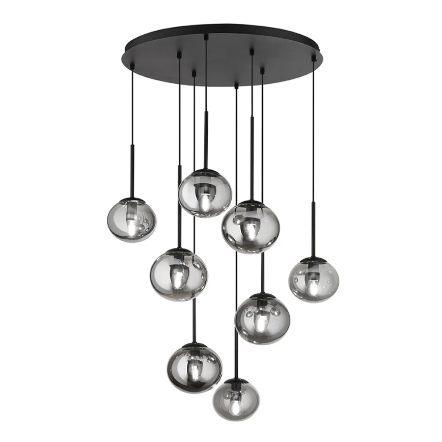 Ondaluce - Lestenec na kablu JEWEL 8xE14/10W/230V premer 70 cm črna/zadimljena črna