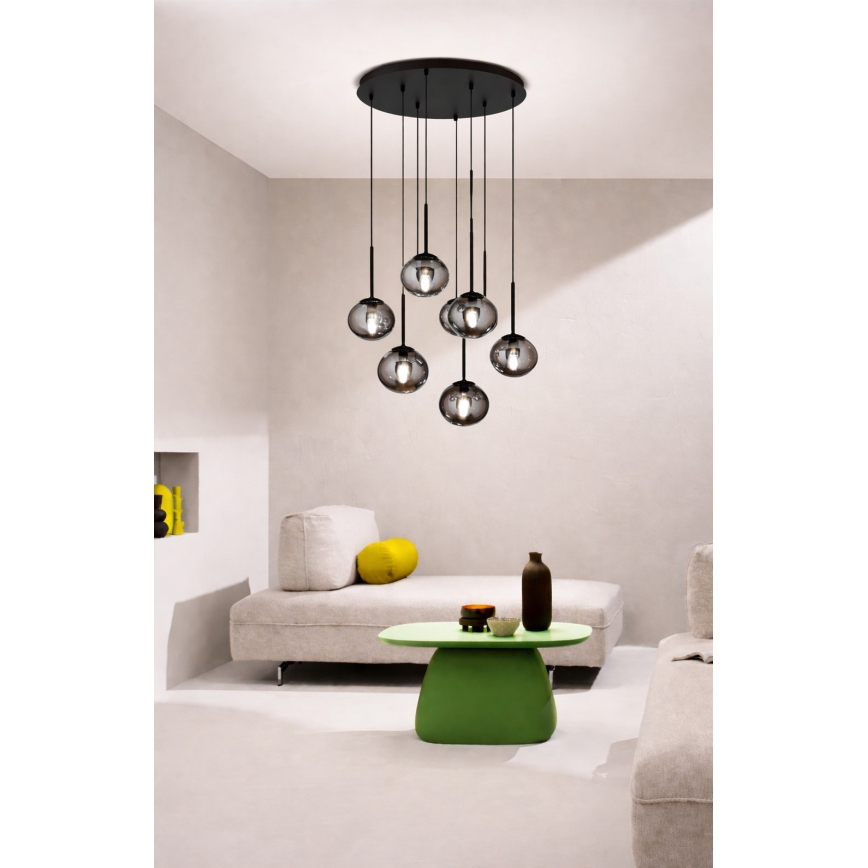 Ondaluce - Lestenec na kablu JEWEL 8xE14/10W/230V premer 70 cm črna/zadimljena črna