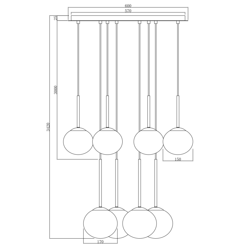 Ondaluce - Lestenec na kablu JEWEL 8xE14/10W/230V premer 70 cm črna/zadimljena črna