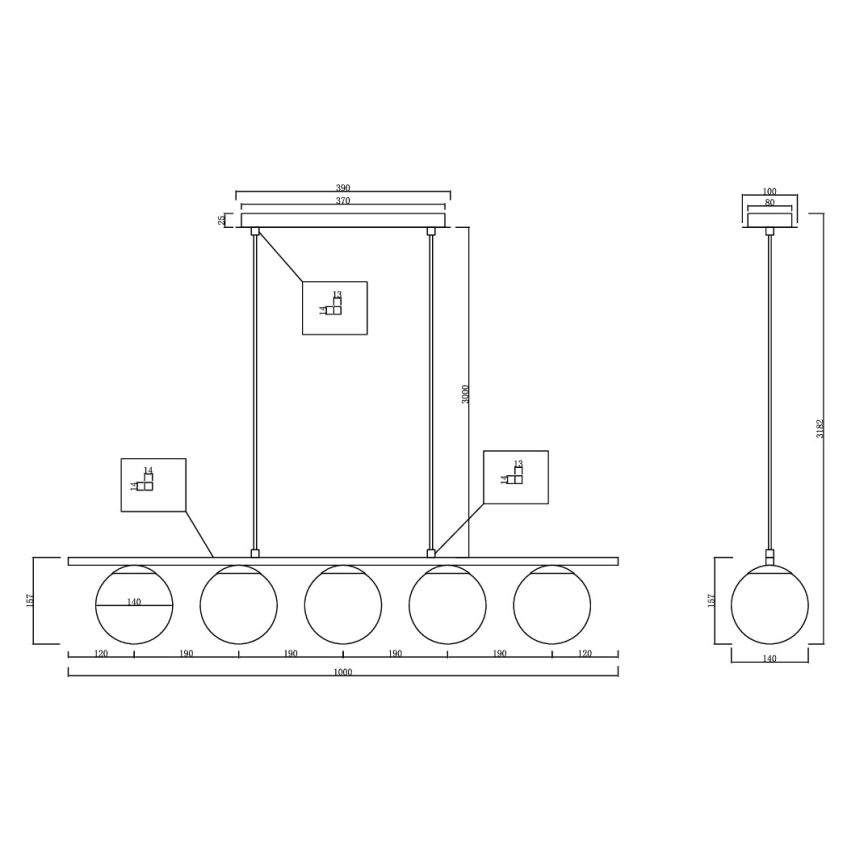 Ondaluce - Lestenec na kablu MONILE 5xE14/10W/230V zlata/bela