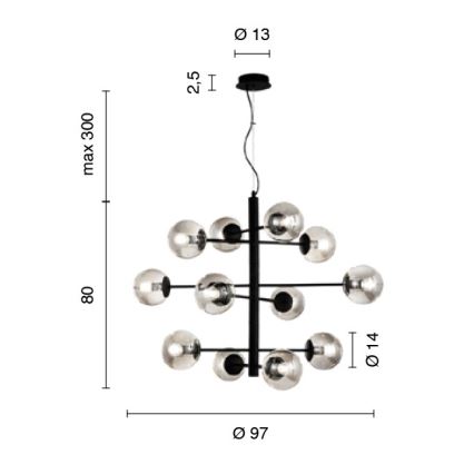 Ondaluce - Lestenec na žici ELISEO 12xE14/10W/230V premer 97 cm zlata/dimna bež