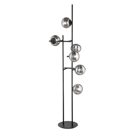 Ondaluce - Stoječa svetilka JEWEL 6xE14/10W/230V 166 cm črna/dimljena črna