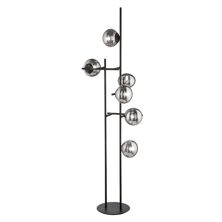 Ondaluce - Stoječa svetilka JEWEL 6xE14/10W/230V 166 cm črna/dimljena črna