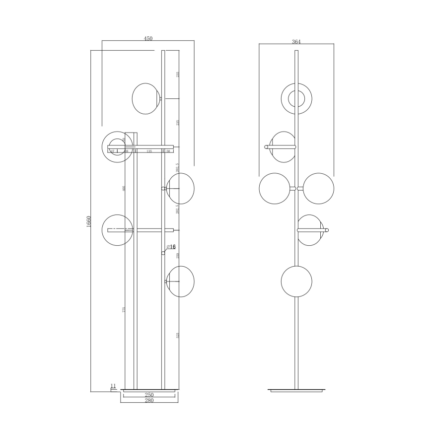 Ondaluce - Stoječa svetilka JEWEL 6xE14/10W/230V dimno črna