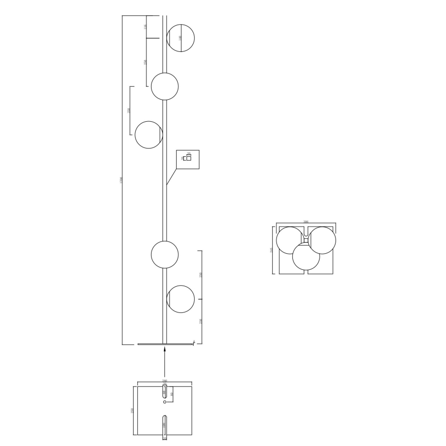Ondaluce - Stoječa svetilka MONILE 5xE14/10W/230V 170 cm črna/dimno črna