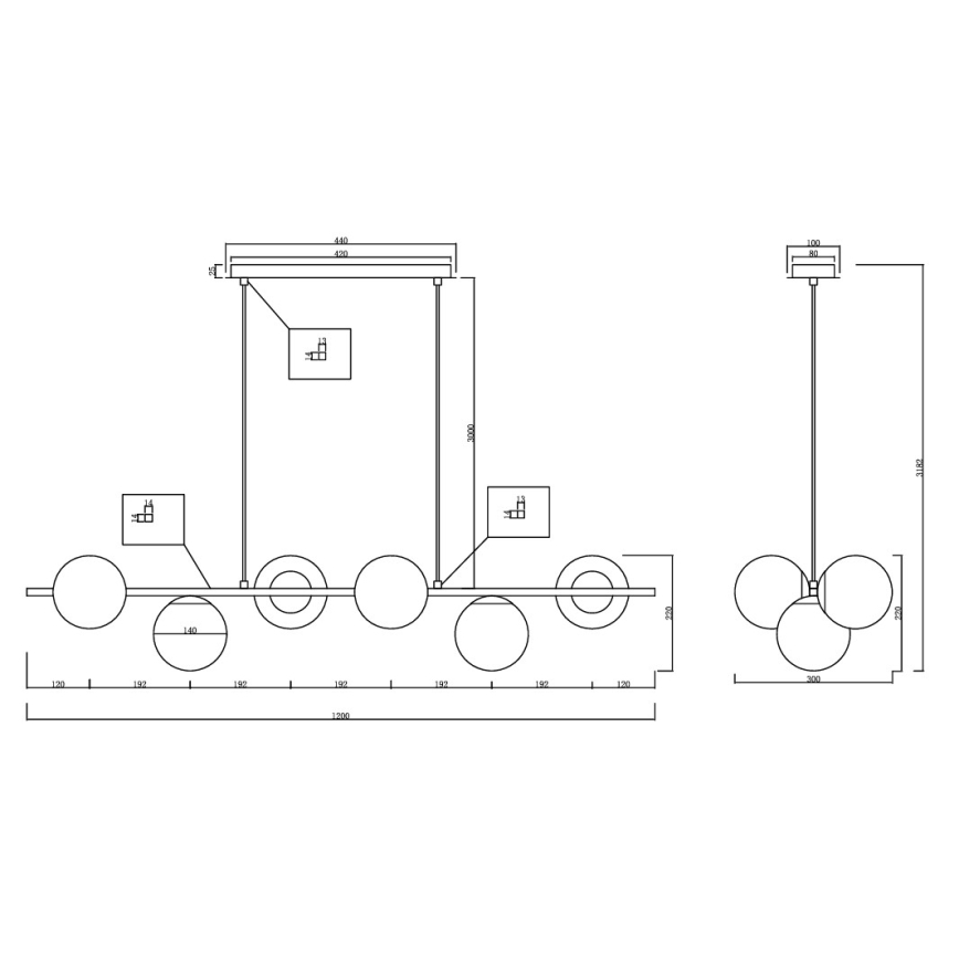 Ondaluce - Viseči lestenec MONILE na kablu 6xE14/10W/230V zadimljeno črna