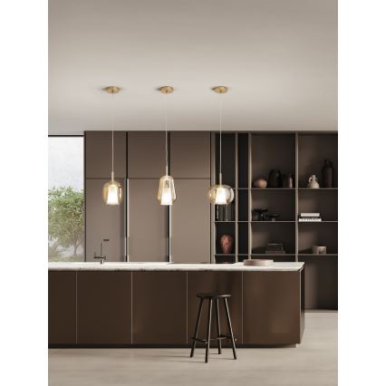 Ondaluce - Viseči lestenec na kabelu THELMA 1xE27/15W/230V Ø 19,5 cm zlata/zadimljeno bež
