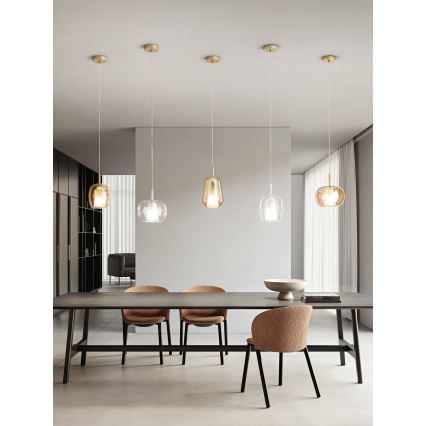 Ondaluce - Viseči lestenec na kabelu THELMA 1xE27/15W/230V Ø 19,5 cm zlata/zadimljeno bež