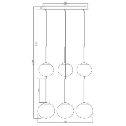 Ondaluce - Viseči lestenec na kablu JEWEL 6xE14/10W/230V, premer 55 cm, črna/dimna črna