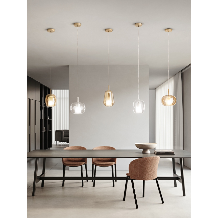 Ondaluce - Viseči lestenec na kablu THELMA 1xE27/15W/230V premer 19,5 cm zlata/prozorna