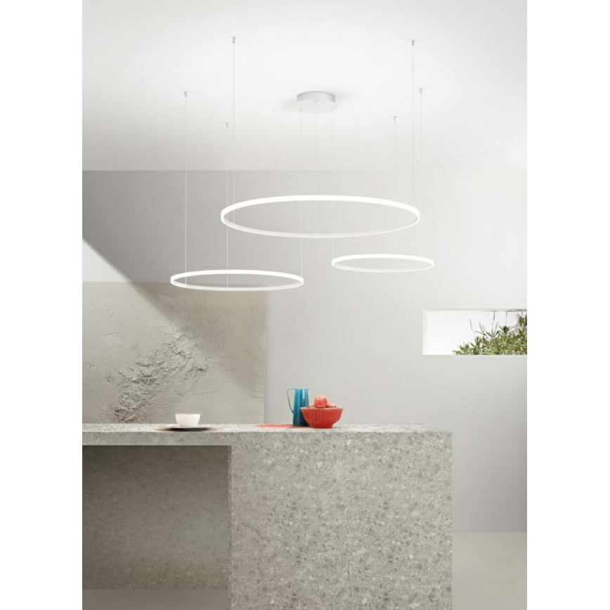 Ondaluce - LED zatemljiv viseči lestenec na kablu SOEL LED/28W/230V + LED/38W + LED/47W, premer 100/80/60 cm, bela