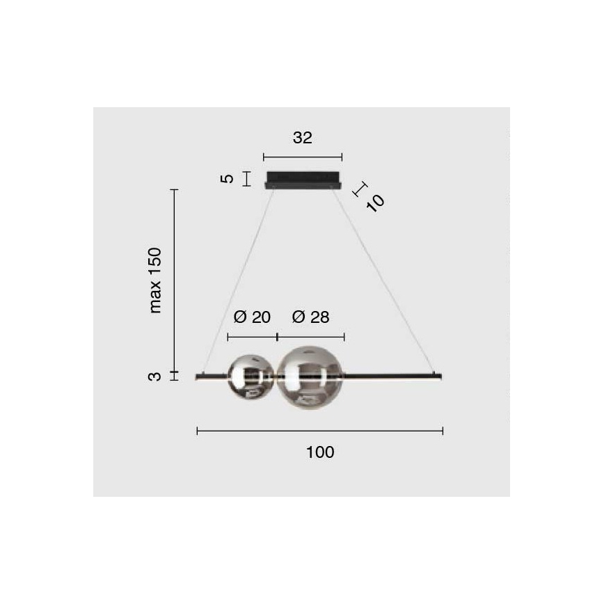 Ondaluce - zatemnjevalni LED lestenec na kablu FUFI LED/40W/230V črna/dimljena črna