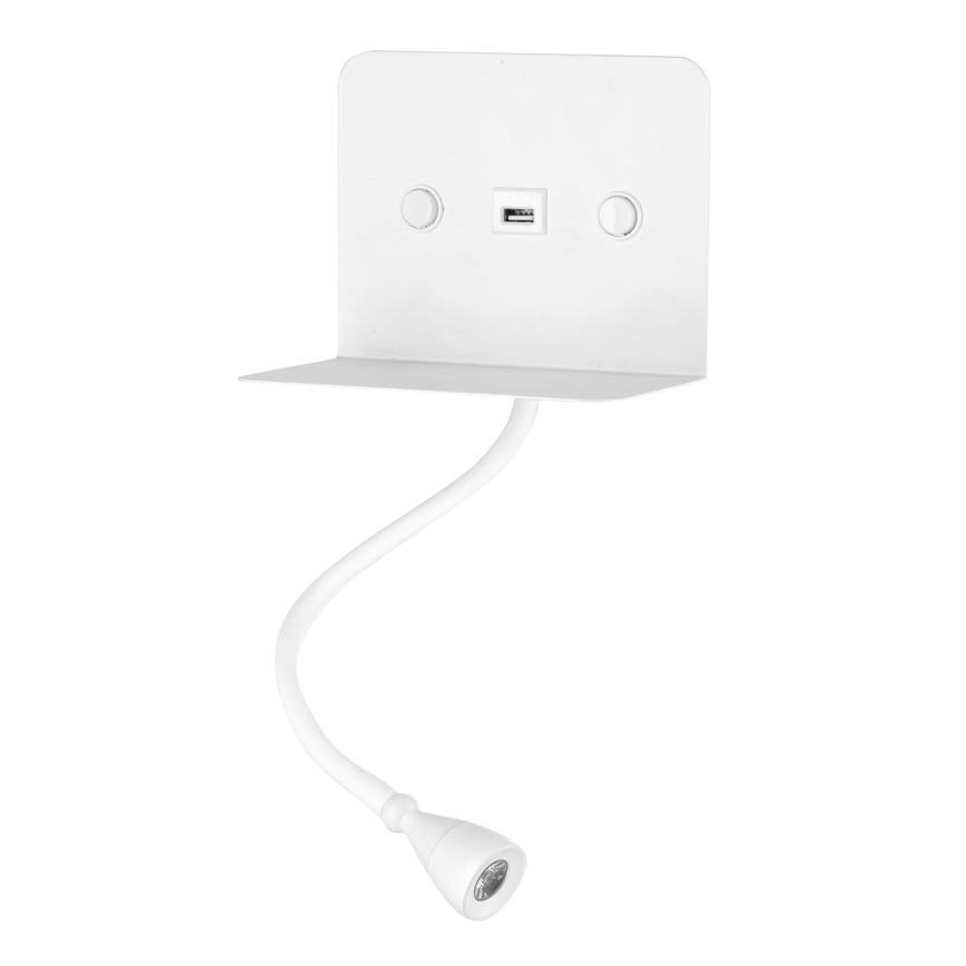 ONLI - LED Fleksibilna mala svetilka s polico in USB polnjenje PLAK LED/1W/230V bela