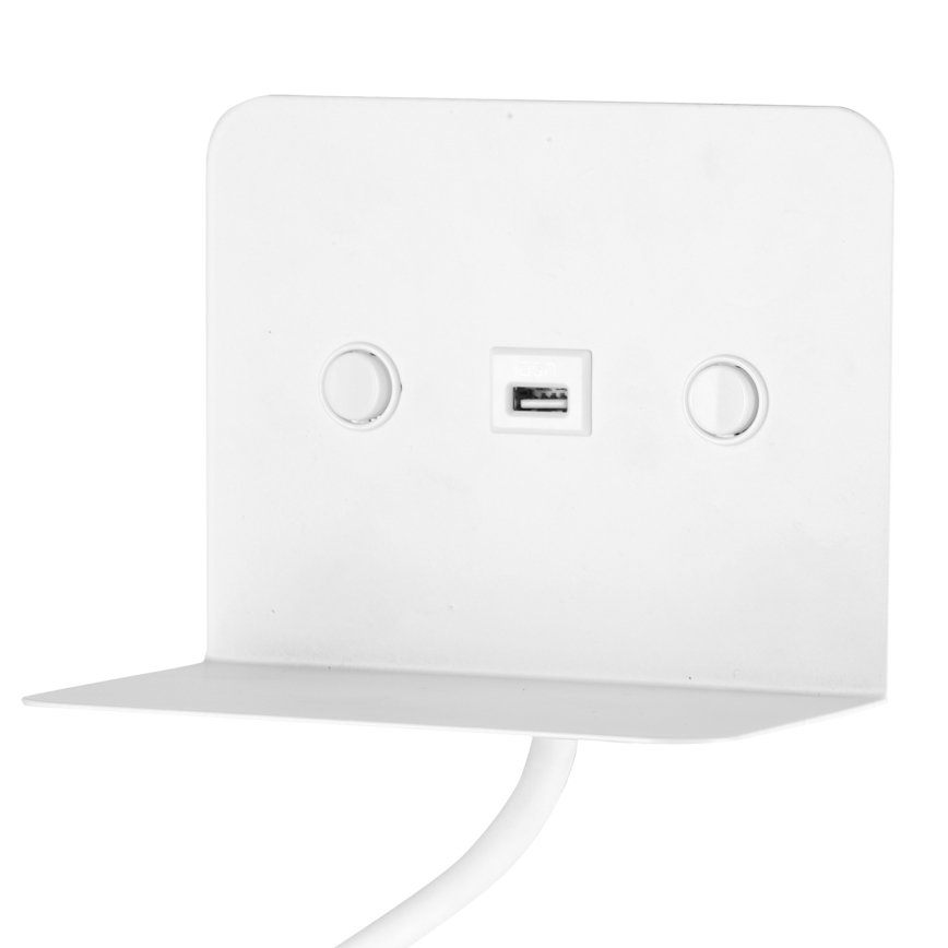 ONLI - LED Fleksibilna mala svetilka s polico in USB polnjenje PLAK LED/1W/230V bela