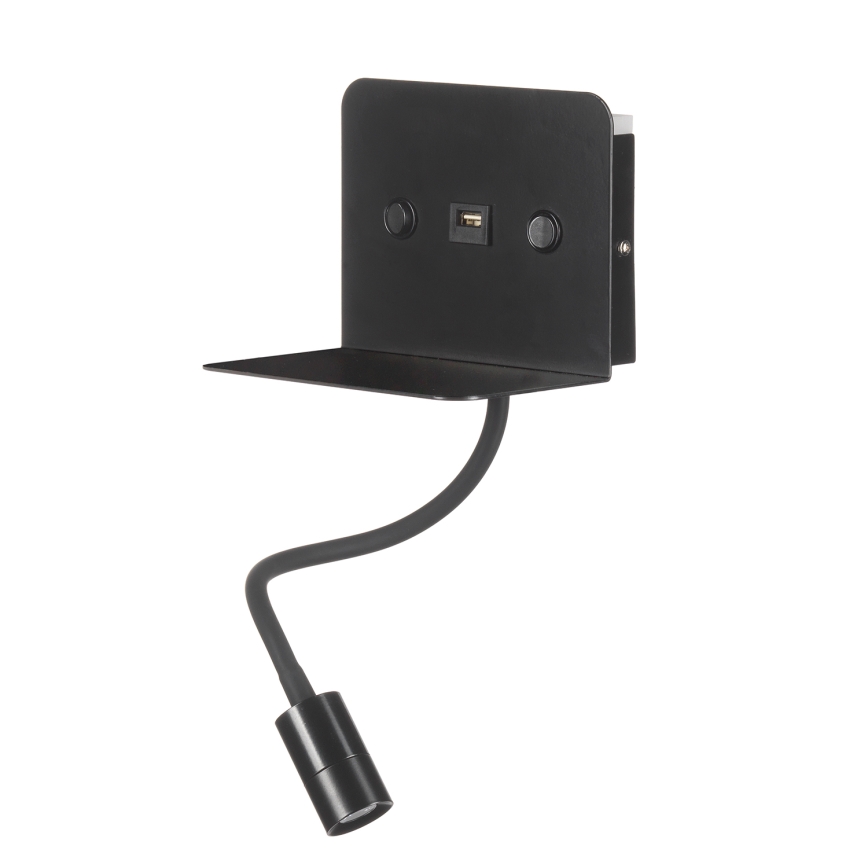 ONLI - LED Fleksibilna mala svetilka s polico in USB polnjenje PLAK LED/1W/230V črna