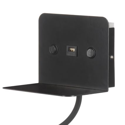 ONLI - LED Fleksibilna mala svetilka s polico in USB polnjenje PLAK LED/1W/230V črna