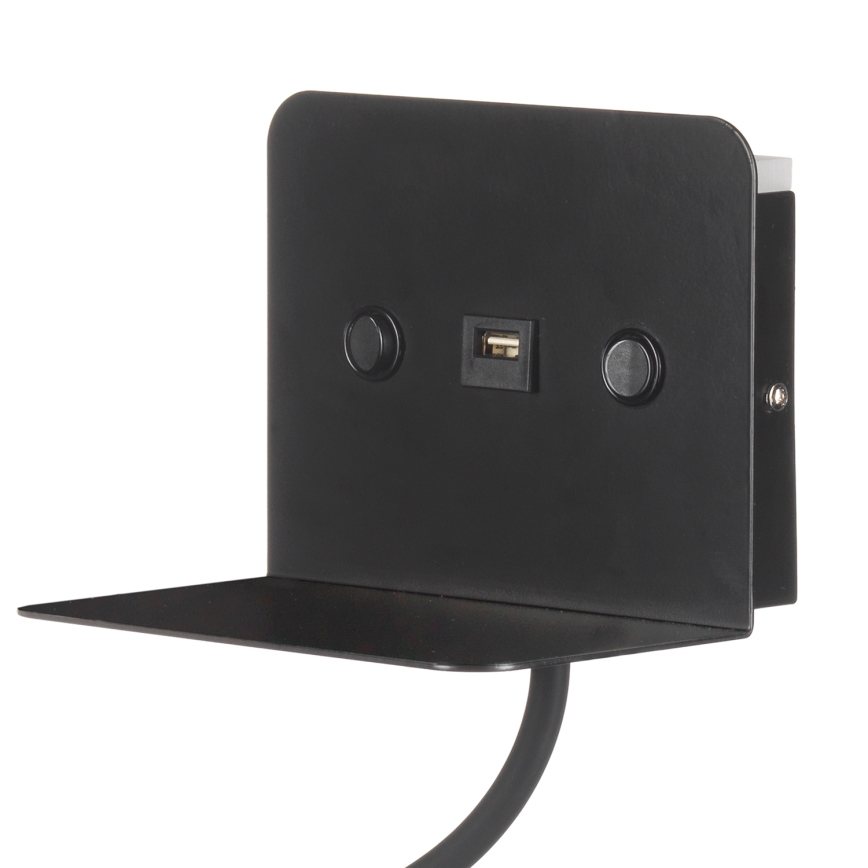 ONLI - LED Fleksibilna mala svetilka s polico in USB polnjenje PLAK LED/1W/230V črna