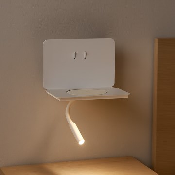 ONLI - LED fleksibilna namizna svetilka z polico in QI polnjenjem WIK LED/6,5W/230V + LED/3W bela