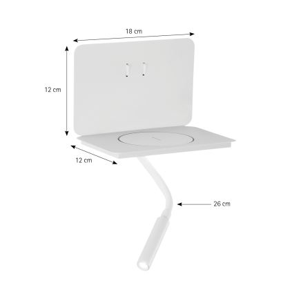 ONLI - LED fleksibilna namizna svetilka z polico in QI polnjenjem WIK LED/6,5W/230V + LED/3W bela