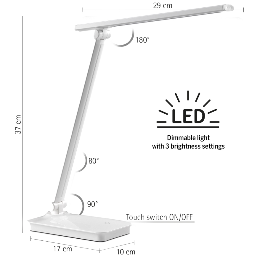 ONLI - LED Zatemnitvena namizna svetilka na dotik z USB portem DESKI LED/7W/230V 4000K bela