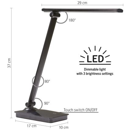 ONLI - LED Zatemnitvena namizna svetilka z USB priključkom DESKI LED/7W/230V 4000K črna