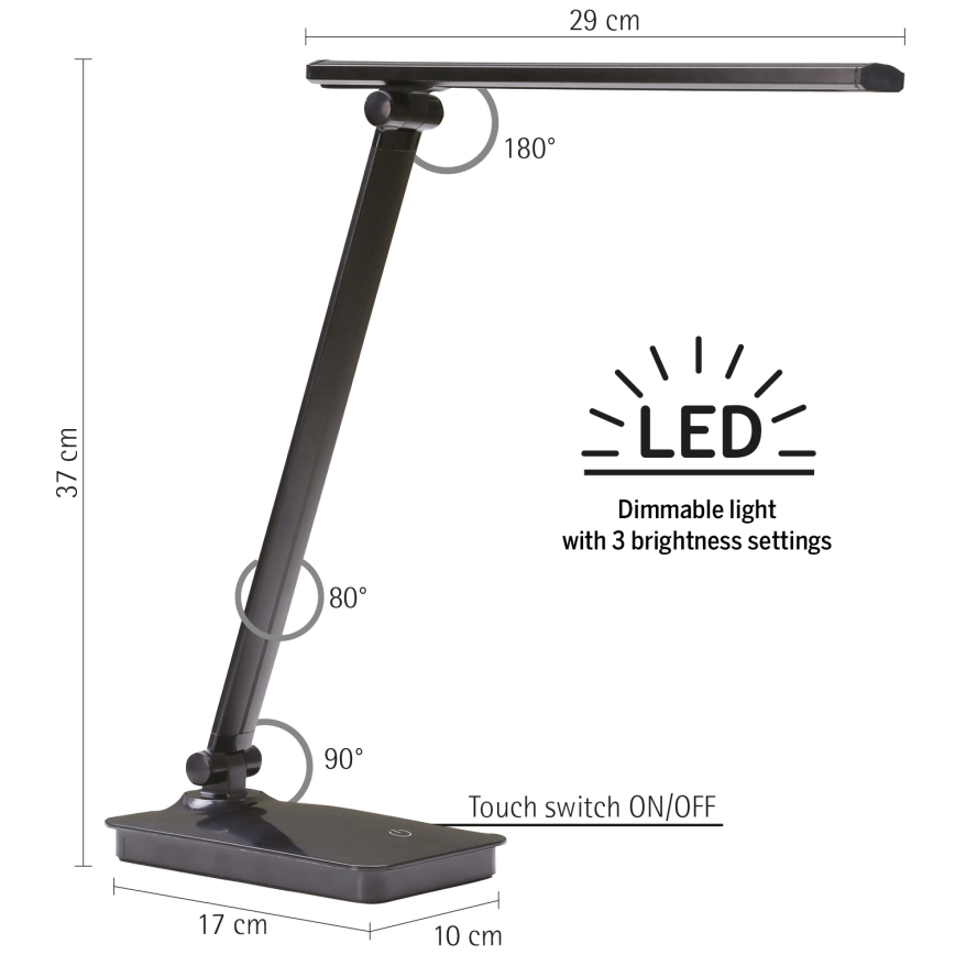 ONLI - LED Zatemnitvena namizna svetilka z USB priključkom DESKI LED/7W/230V 4000K črna
