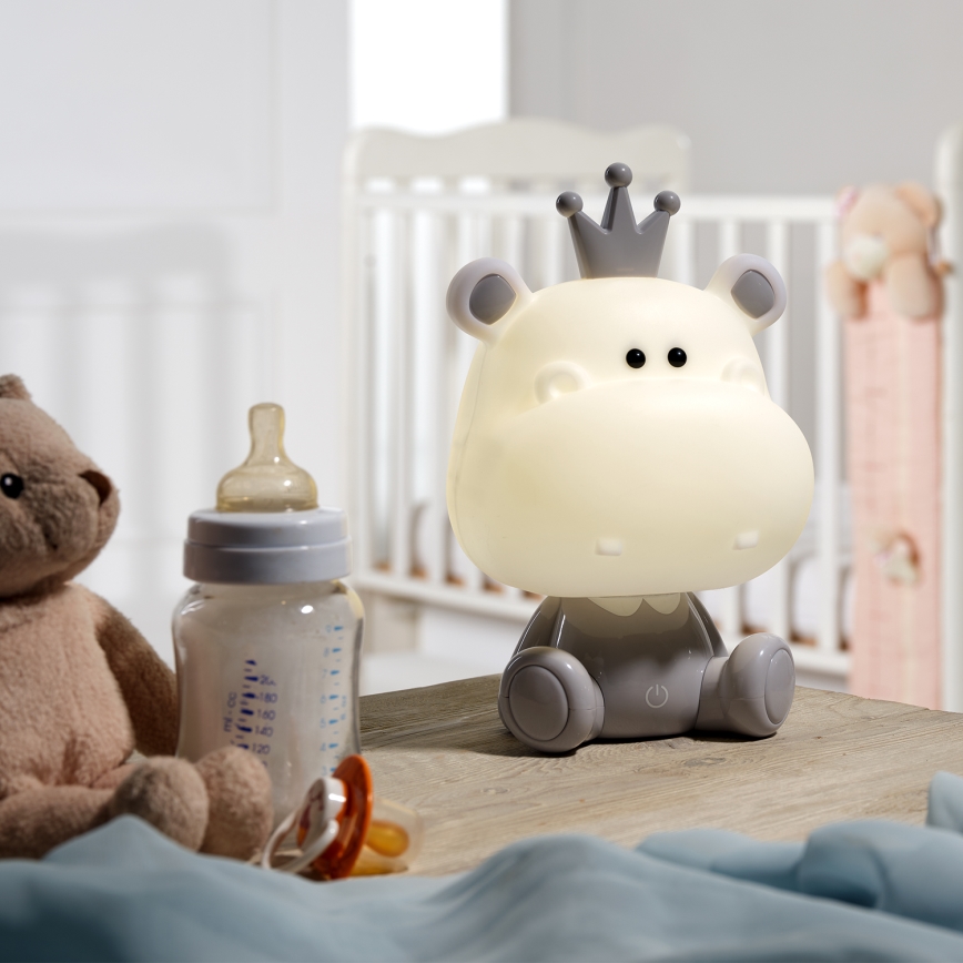 ONLI - zatemnjiva LED otroška nočna lučka PUPPIES LED/3W/230V 25 cm nilski konj/siva