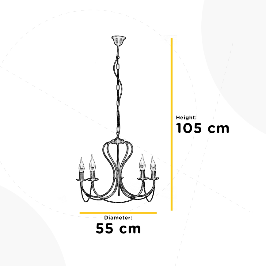 ONLI - Lestenec na verigi CANDELA 5xE14/6W/230V črna