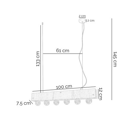 ONLI - Lestenec na vrvici ARGO 6xE27/22W/230V bež