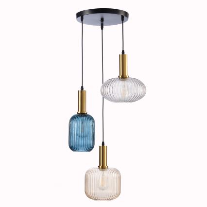 ONLI - Lestenec na vrvici DOROTY 1xE27/22W/230V modra/zlata