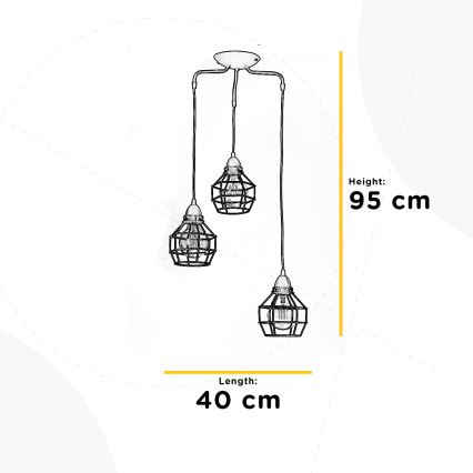 ONLI - Lestenec na vrvici PAJEK 3xE27/15W/230V črna/rjava