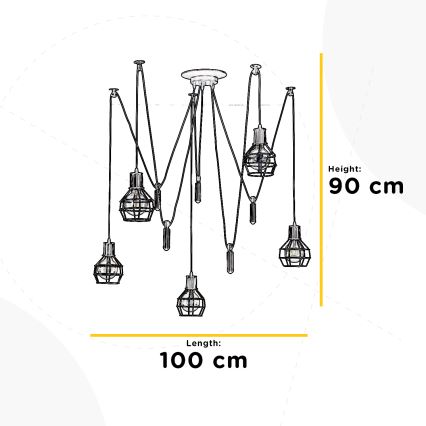 ONLI - Lestenec na vrvici PAJEK 5xE27/15W/230V pajek črna
