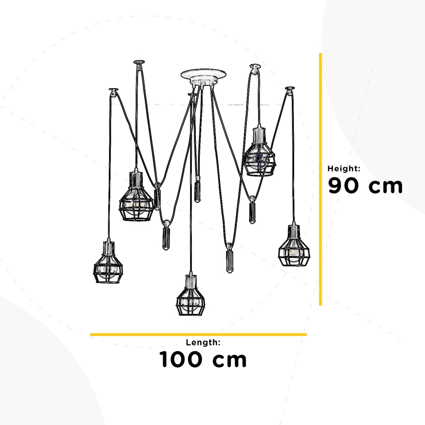 ONLI - Lestenec na vrvici PAJEK 5xE27/15W/230V pajek črna