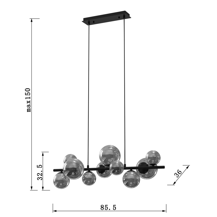 ONLI - Lestenec na vrvici PALOMA 10xG9/10W/230V črna/dimna