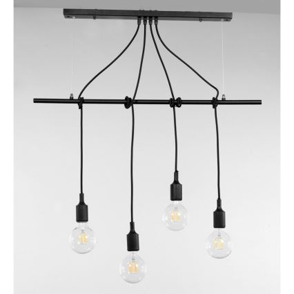 ONLI - Lestenec na vrvici WIRE 4xE27/15W/230V črna