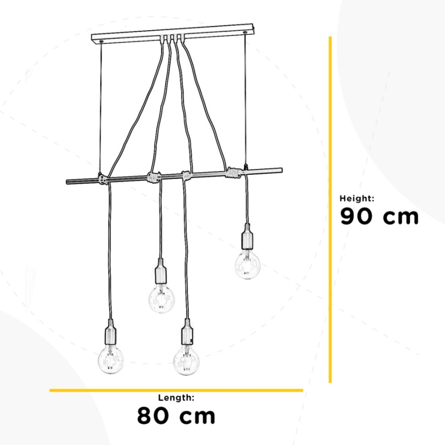 ONLI - Lestenec na vrvici WIRE 4xE27/15W/230V črna