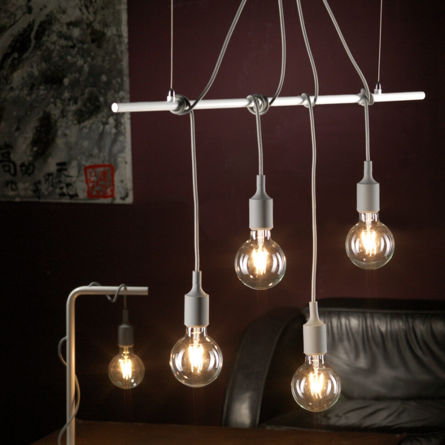 ONLI - Lestenec na vrvici WIRE 4xE27/15W/230V siva/bela