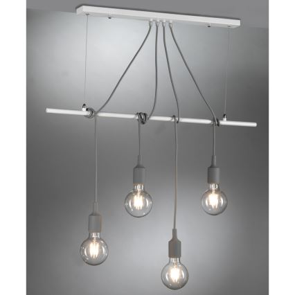 ONLI - Lestenec na vrvici WIRE 4xE27/15W/230V siva/bela