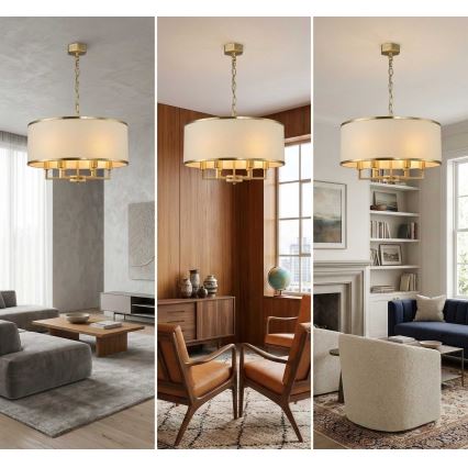 Open Design OR80230 - Lestenec na verigi CASA 6xE14/15W/230V kremna/medeninasta