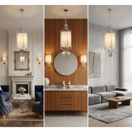 Open Design OR80551 - Lestenec na verigi LUNGA 1xE27/15W/230V sijajni krom/bela