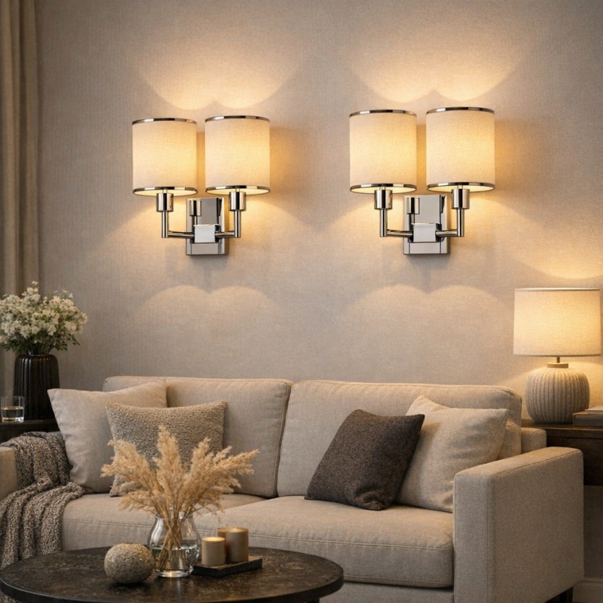 Open Design OR81497 - Stenska svetilka CASA 2xE14/12W/230V sijajni krom/kremna