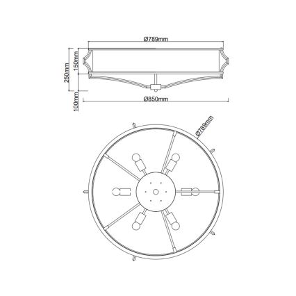Open Design OR84443 - Stropna svetilka STESSO 6xE27/12W/230V, premer 85 cm, mesing/bela