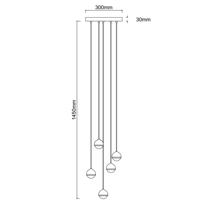 Open Design OR85518 - LED lestenec na jekleni vrvici BOLICINA 5xLED/5W/230V zlata/črna